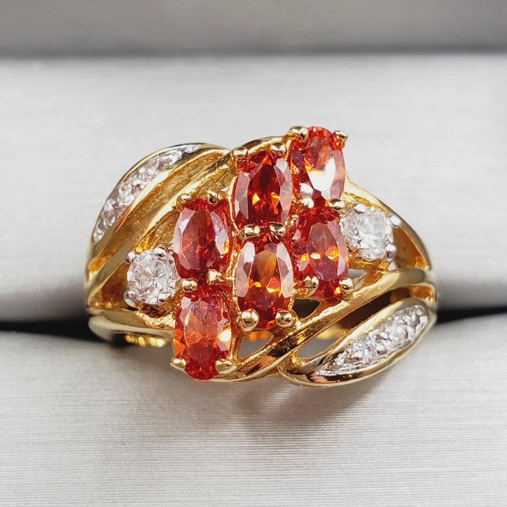 Genuine Mandarin Spessartite Orange Garnet Yellow Gold Tone / 925 Silver Ring